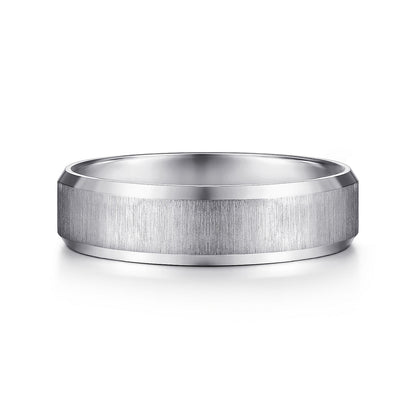 Gabriel & Co White Gold Wedding Band With A Sandblast Center And Beveled Edges - Gold Wedding Bands - Men's