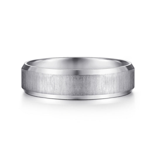 Gabriel & Co White Gold Wedding Band With A Sandblast Center And Beveled Edges - Gold Wedding Bands - Men's