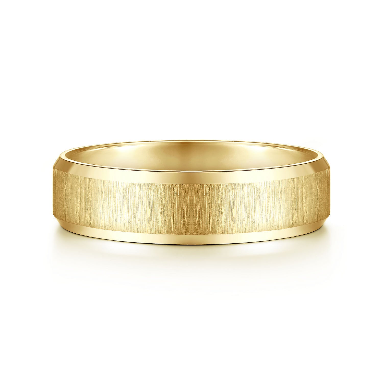 Gabriel & Co Yellow Gold Wedding Band With A Sandblast Center And Beveled Edges - Gold Wedding Bands - Men's