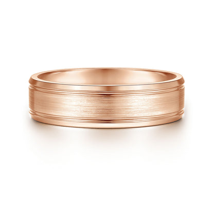 Gabriel & Co Rose Gold Wedding With Two Parallel Channels And Polished Edges - Gold Wedding Bands - Men's