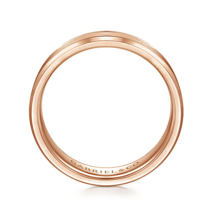 Gabriel & Co Rose Gold Wedding With Two Parallel Channels And Polished Edges - Gold Wedding Bands - Men's