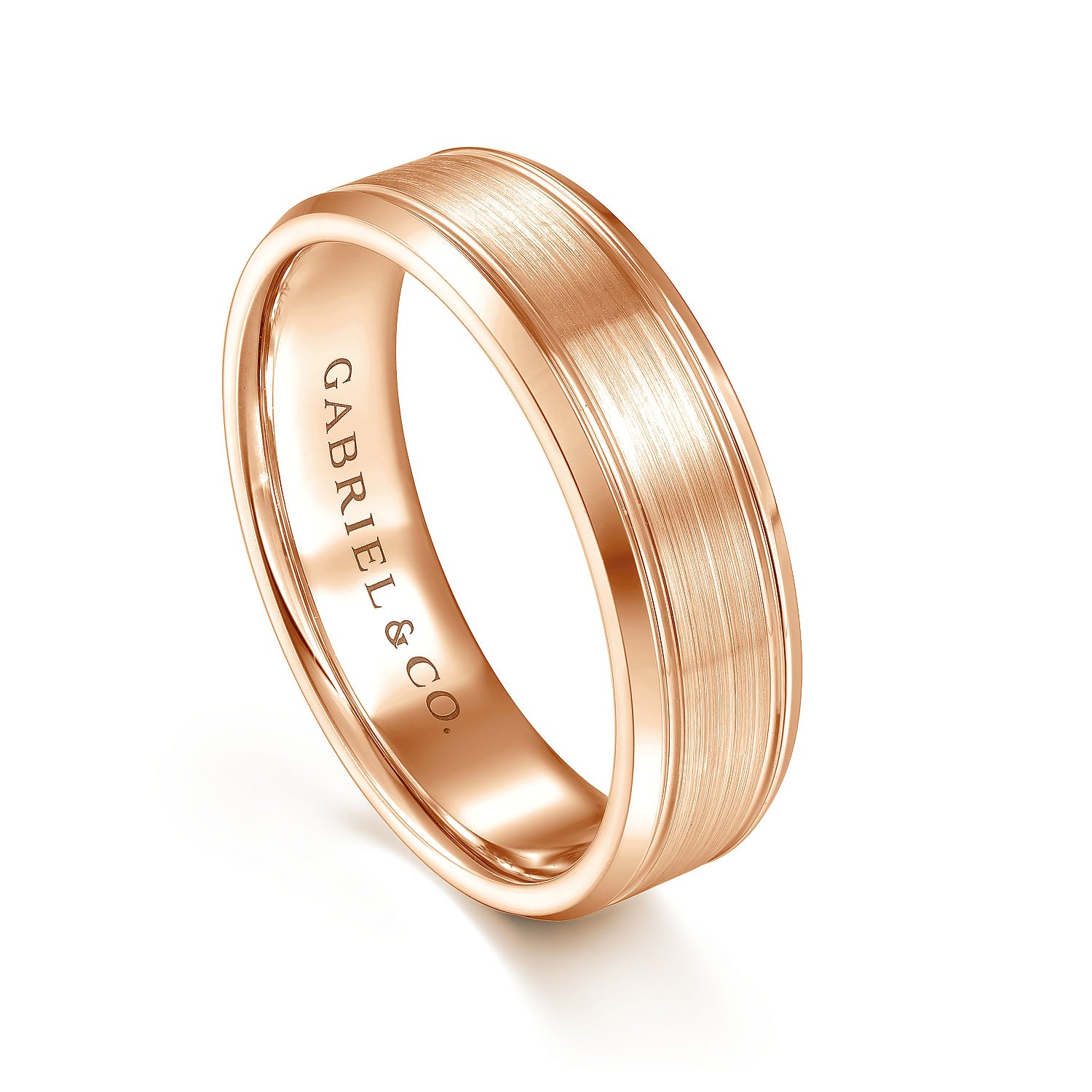 Gabriel & Co Rose Gold Wedding With Two Parallel Channels And Polished Edges - Gold Wedding Bands - Men's