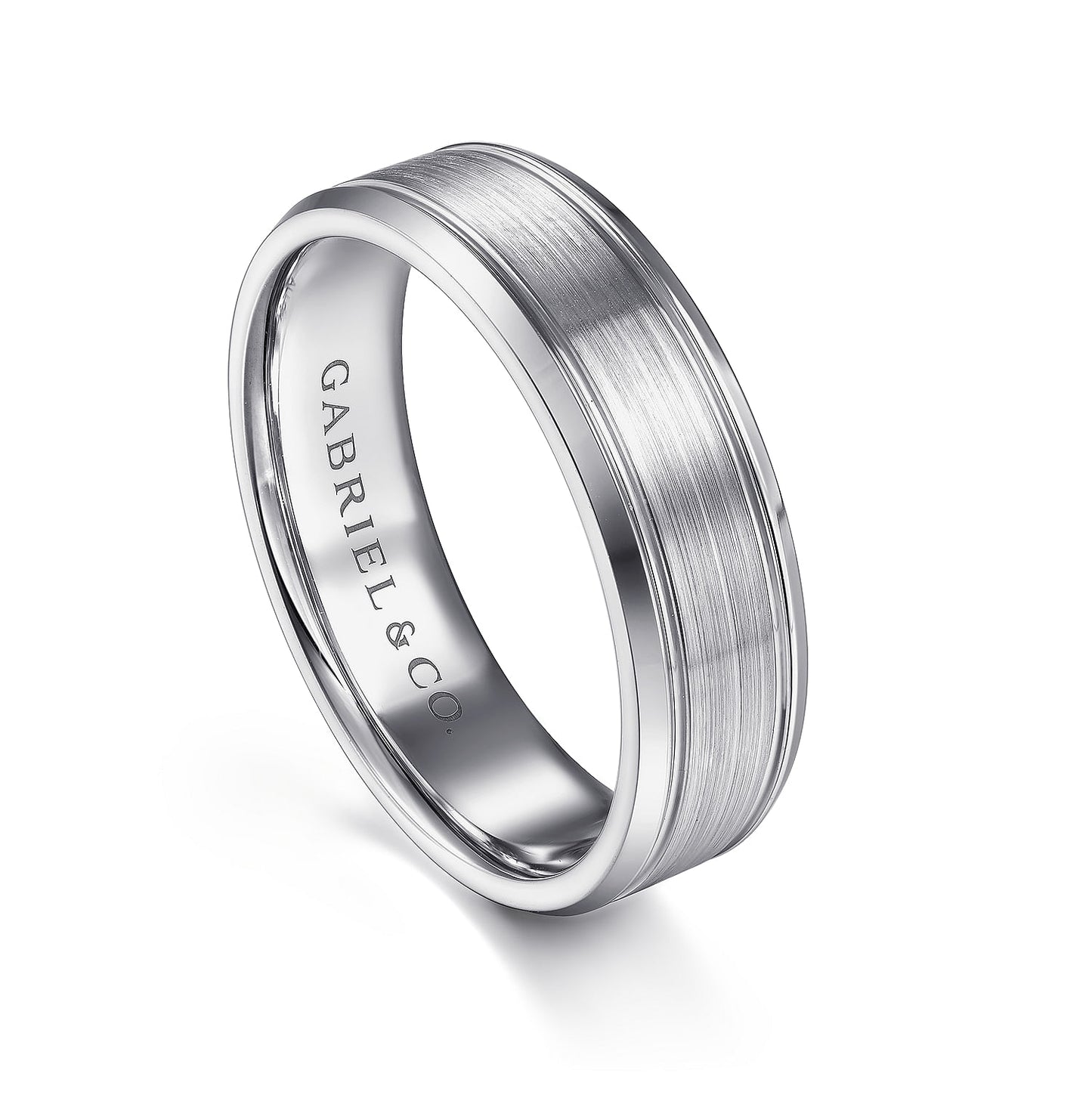 Gabriel & Co White Gold Wedding With Two Parallel Channels And Polished Edges - Gold Wedding Bands - Men's