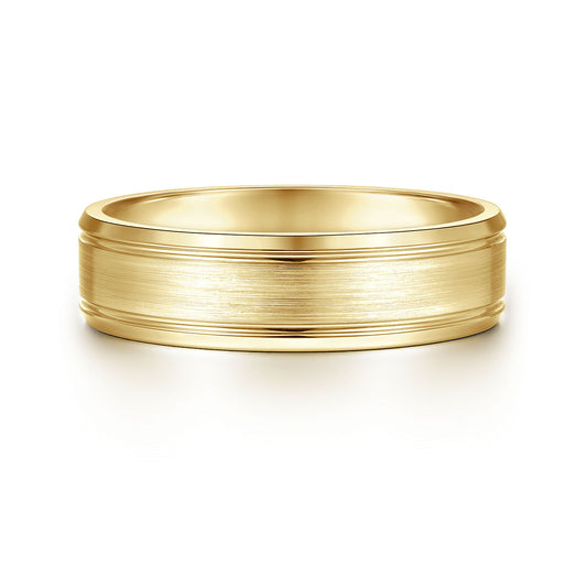 Gabriel & Co Yellow Gold Wedding With Two Parallel Channels And Polished Edges - Gold Wedding Bands - Men's