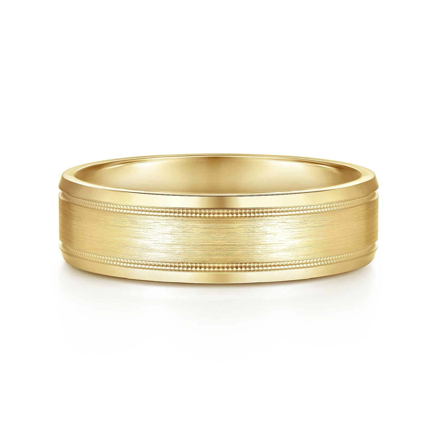 Gabriel & Co Yellow Gold Wedding Band With A Satin Center And Milgrain Edge - Gold Wedding Bands - Men's