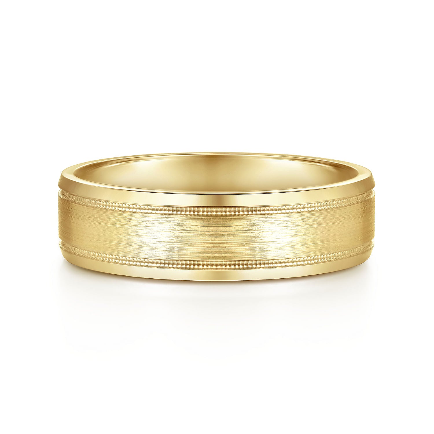 Gabriel & Co Yellow Gold Wedding Band With A Satin Center And Milgrain Edge - Gold Wedding Bands - Men's