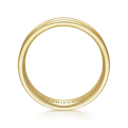 Gabriel & Co Yellow Gold Wedding Band With A Satin Center And Milgrain Edge - Gold Wedding Bands - Men's