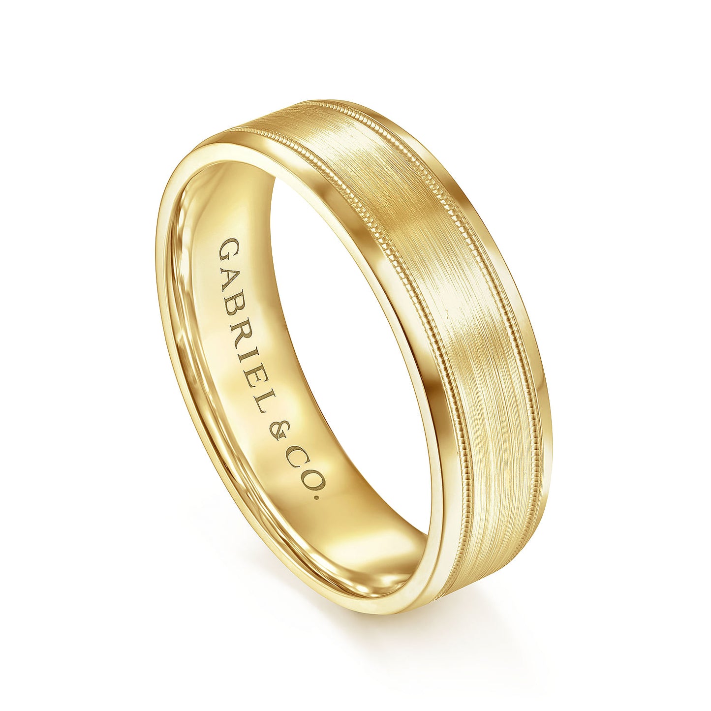 Gabriel & Co Yellow Gold Wedding Band With A Satin Center And Milgrain Edge - Gold Wedding Bands - Men's