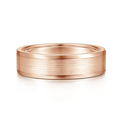 Gabriel & Co Rose Gold Wedding Band With A Satin Center And Polished Edges - Gold Wedding Bands - Men's