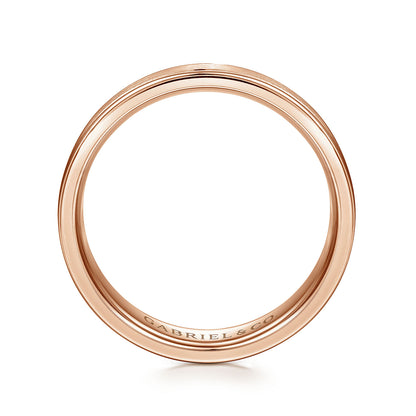 Gabriel & Co Rose Gold Wedding Band With A Satin Center And Polished Edges - Gold Wedding Bands - Men's