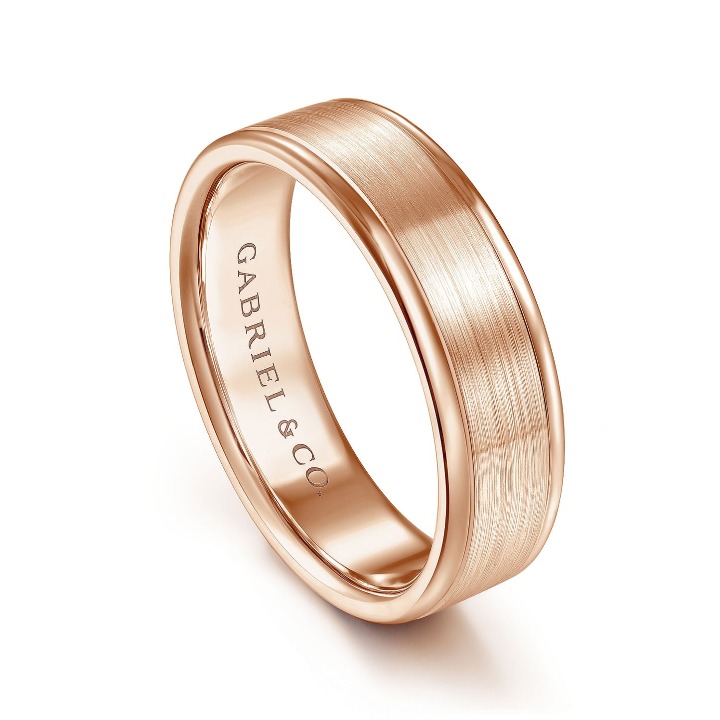 Gabriel & Co Rose Gold Wedding Band With A Satin Center And Polished Edges - Gold Wedding Bands - Men's