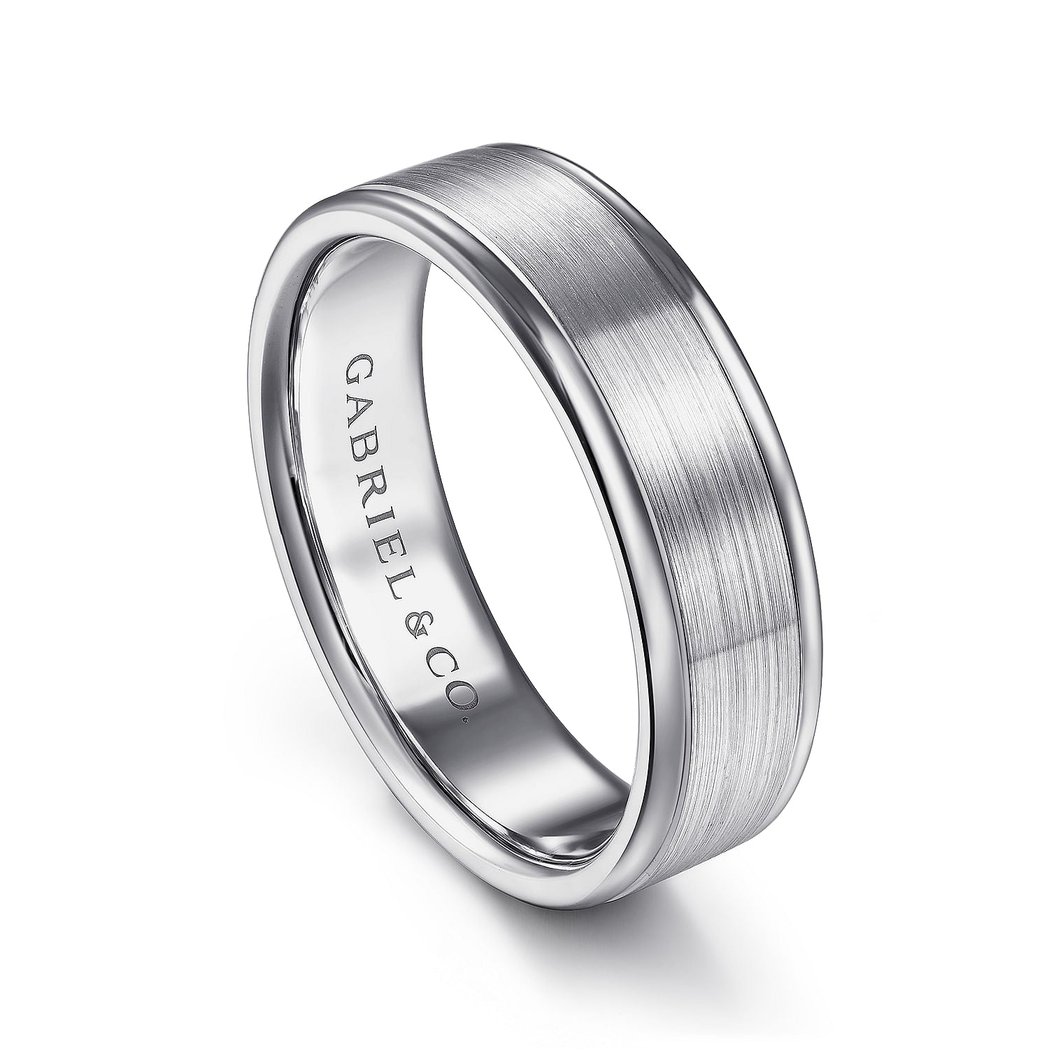 Gabriel & Co White Gold Wedding Band With A Satin Center And Polished Edges - Gold Wedding Bands - Men's