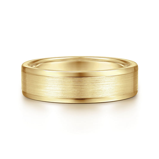 Gabriel & Co Yellow Gold Wedding Band With A Satin Center And Polished Edges - Gold Wedding Bands - Men's