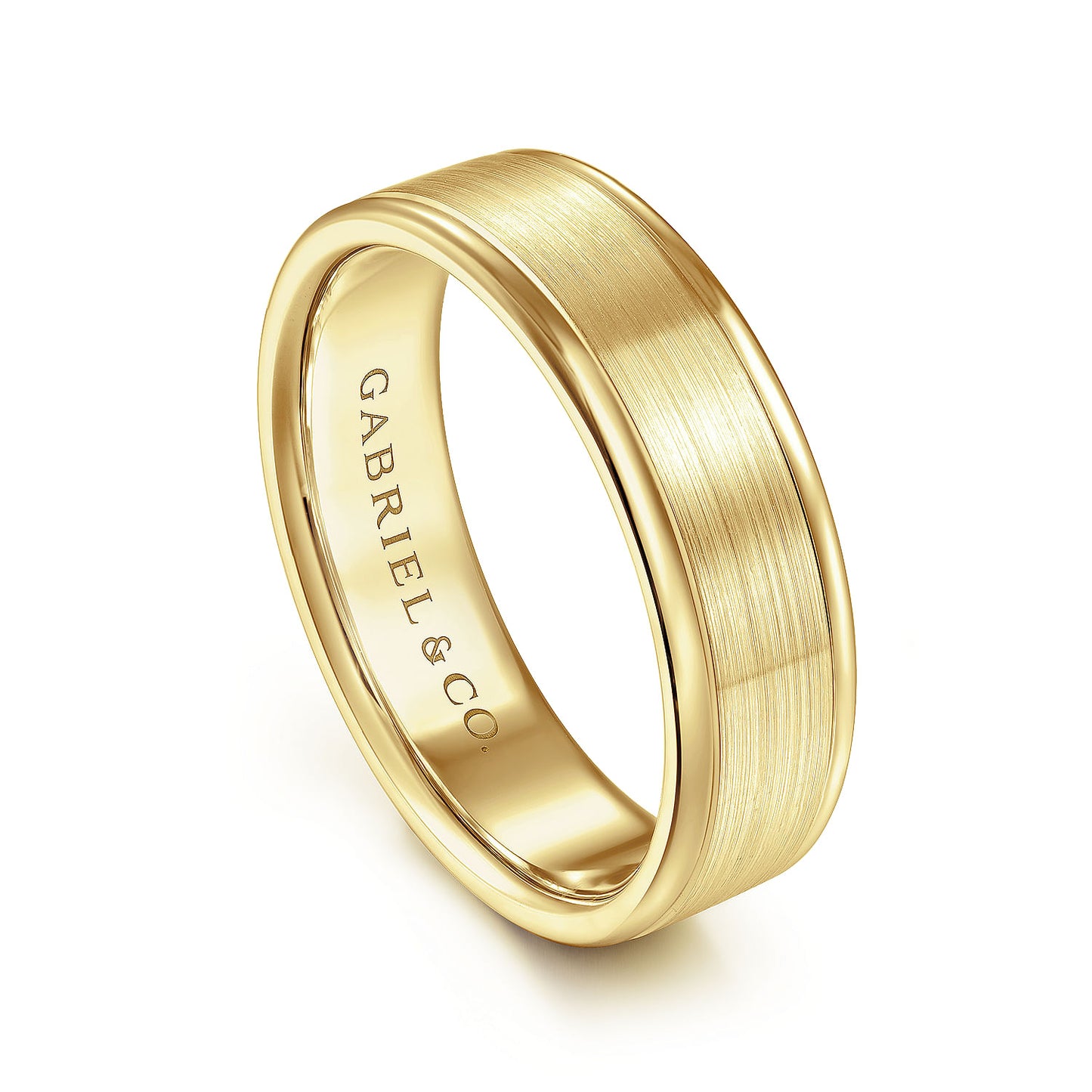 Gabriel & Co Yellow Gold Wedding Band With A Satin Center And Polished Edges - Gold Wedding Bands - Men's