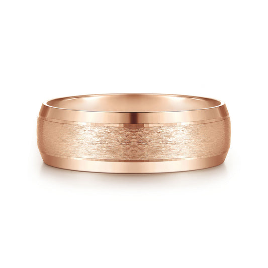 Gabriel & Co Rose Gold Domed Wedding Band With A Satin Center And Polished Beveled Edges - Gold Wedding Bands - Men's