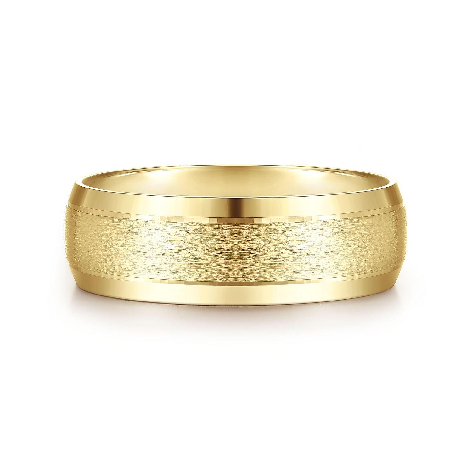 Gabriel & Co Yellow Gold Domed Wedding Band With A Satin Center And Polished Beveled Edges - Gold Wedding Bands - Men's