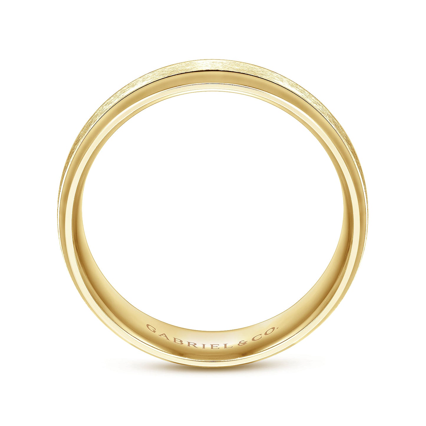 Gabriel & Co Yellow Gold Domed Wedding Band With A Satin Center And Polished Beveled Edges - Gold Wedding Bands - Men's