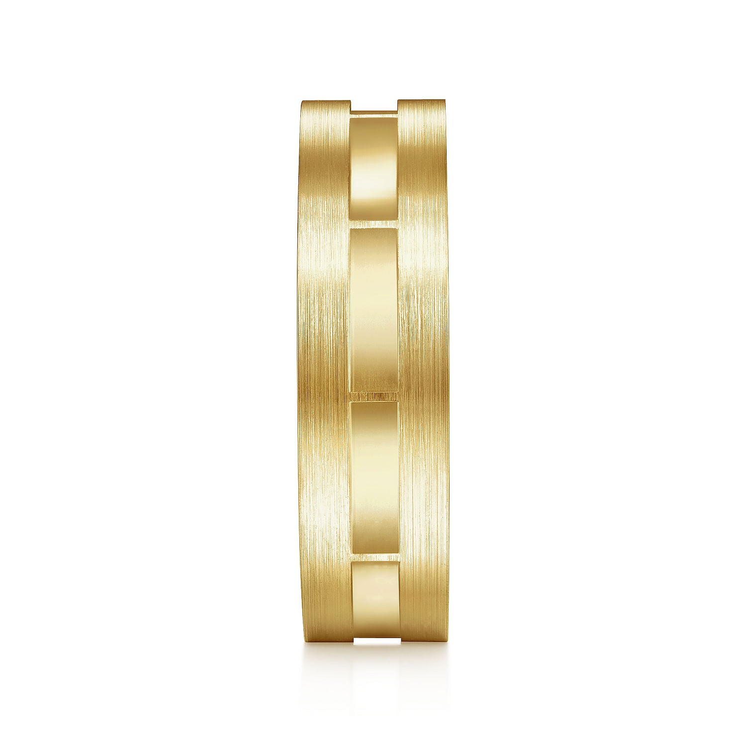 Gabriel & Co Yellow Gold Wedding Band With A Rectangular Diamond Cut Center And Satin Finished Edges - Gold Wedding Bands - Men's