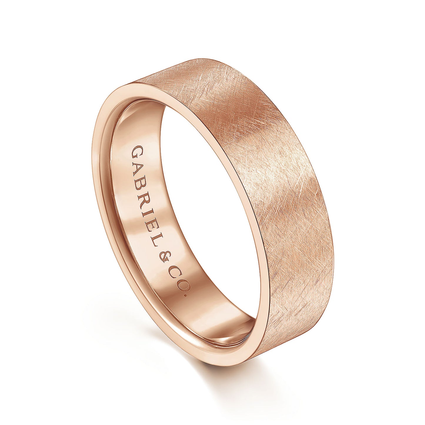 Gabriel & Co Rose Gold Wedding Band With A Brushed Finish - Gold Wedding Bands - Men's