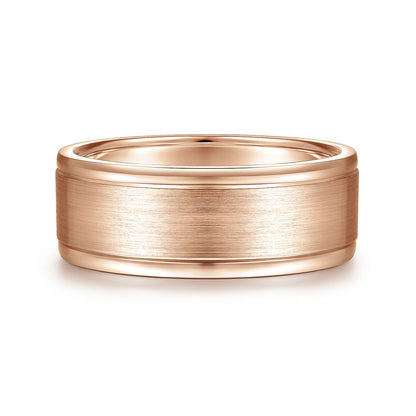 Gabriel & Co Rose Gold Wedding Band With A Satin Center And Polished Edges - Gold Wedding Bands - Men's