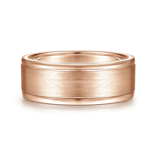 Gabriel & Co Rose Gold Wedding Band With A Satin Center And Polished Edges - Gold Wedding Bands - Men's