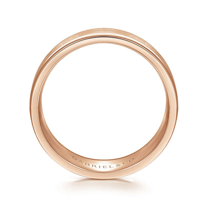 Gabriel & Co Rose Gold Wedding Band With A Satin Center And Polished Edges - Gold Wedding Bands - Men's