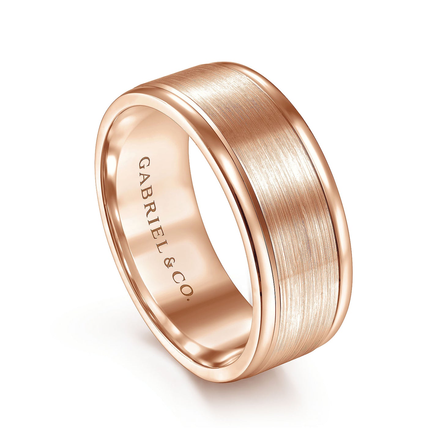 Gabriel & Co Rose Gold Wedding Band With A Satin Center And Polished Edges - Gold Wedding Bands - Men's