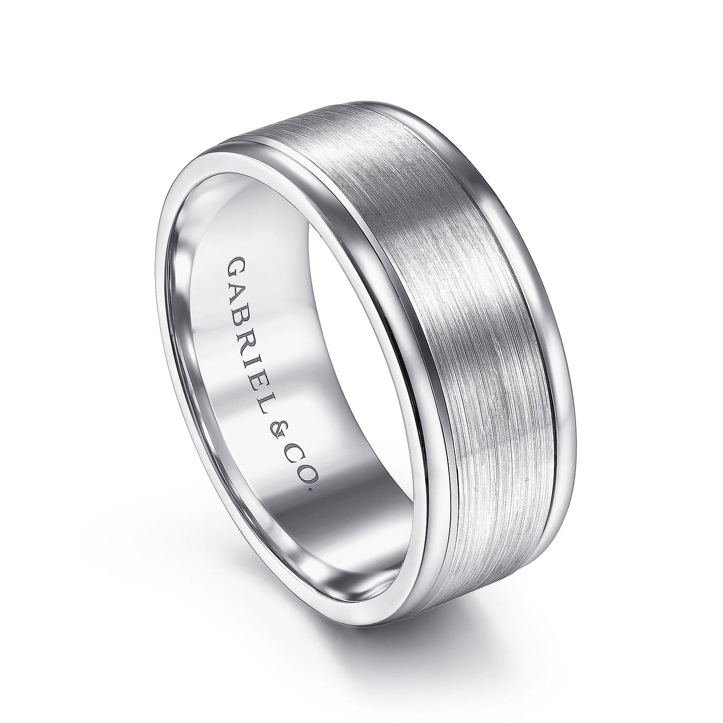 Gabriel & Co White Gold Wedding Band With A Satin Center And Polished Edges - Gold Wedding Bands - Men's