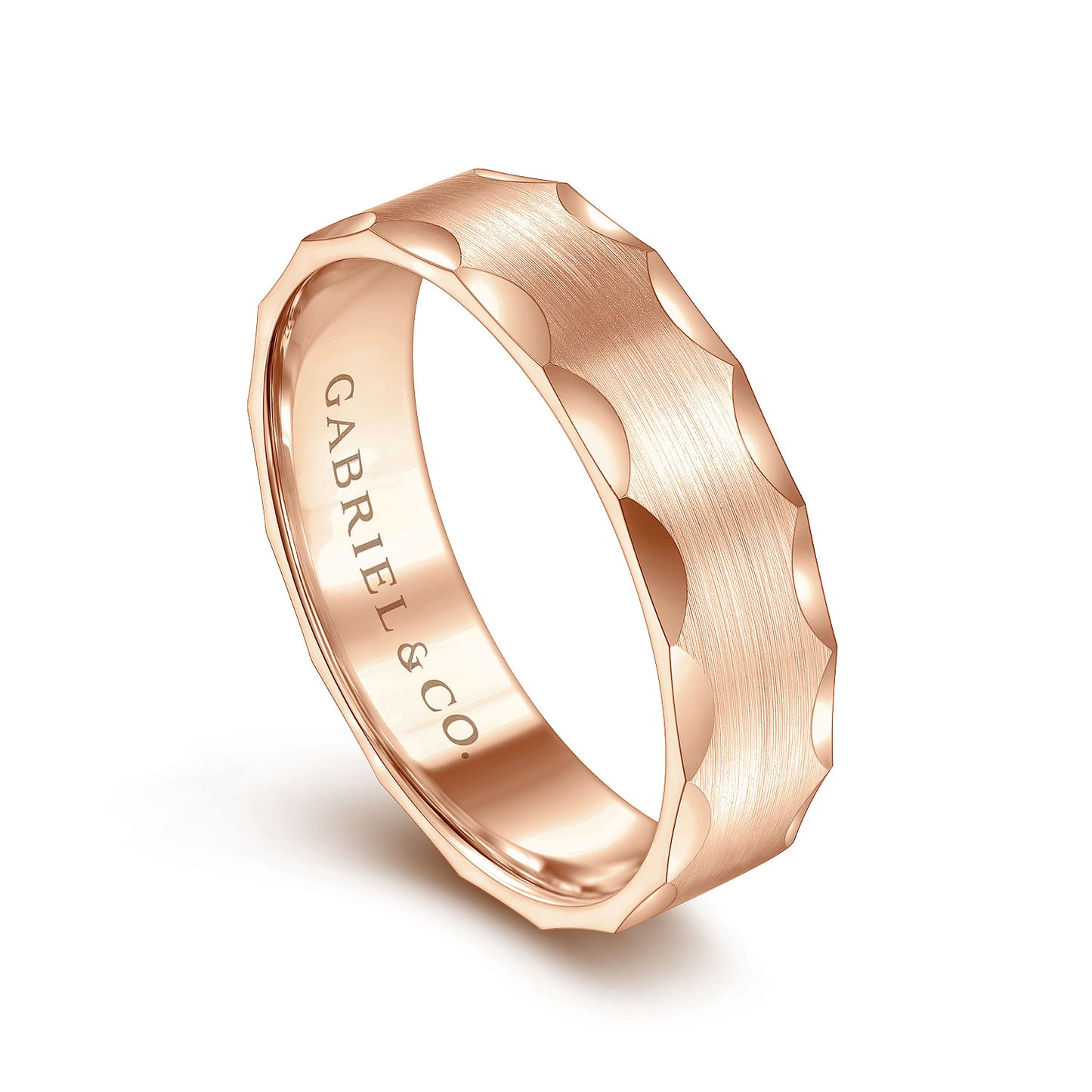 Gabriel & Co Rose Gold Wedding Band With Grooved Edges - Gold Wedding Bands - Men's