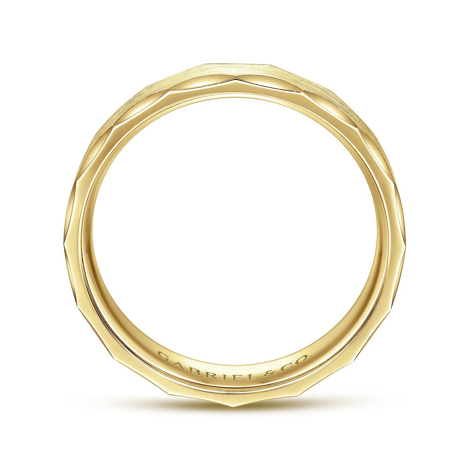 Gabriel & Co Yellow Gold Wedding Band With Grooved Edges - Gold Wedding Bands - Men's