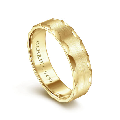 Gabriel & Co Yellow Gold Wedding Band With Grooved Edges - Gold Wedding Bands - Men's