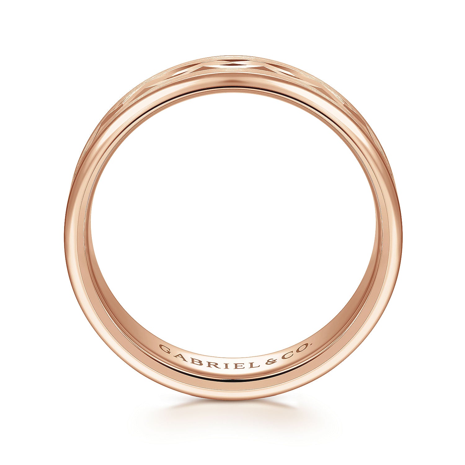 Gabriel & Co Rose Gold Wedding Band With A Diamond Cut Center And Satin Finished Edges - Gold Wedding Bands - Men's