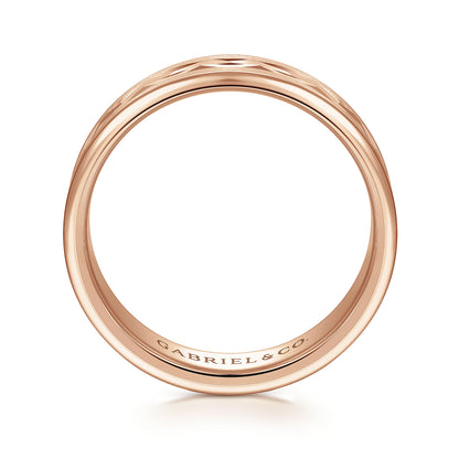 Gabriel & Co Rose Gold Wedding Band With A Diamond Cut Center And Satin Finished Edges - Gold Wedding Bands - Men's