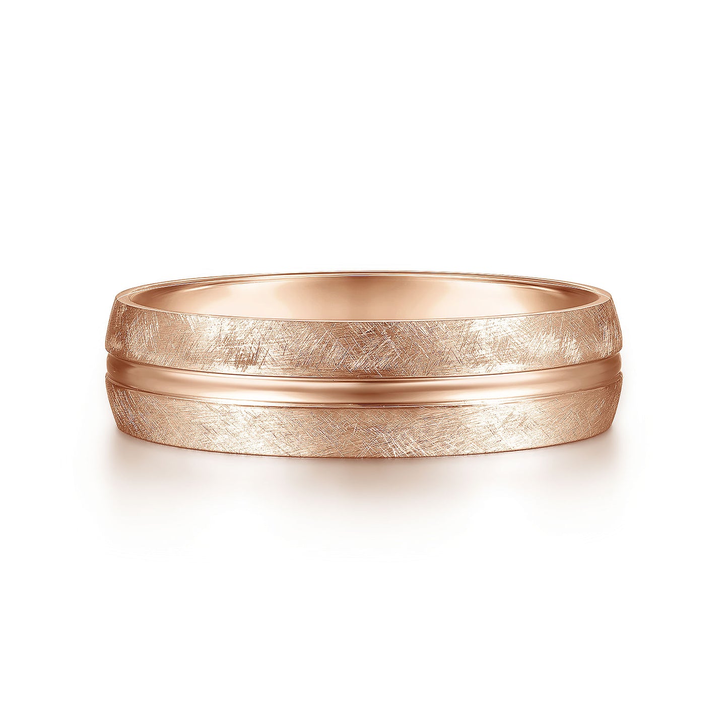 Gabriel & Co Rose Gold Wedding Band With A Polished Center Accent And A Brushed Texture - Gold Wedding Bands - Men's