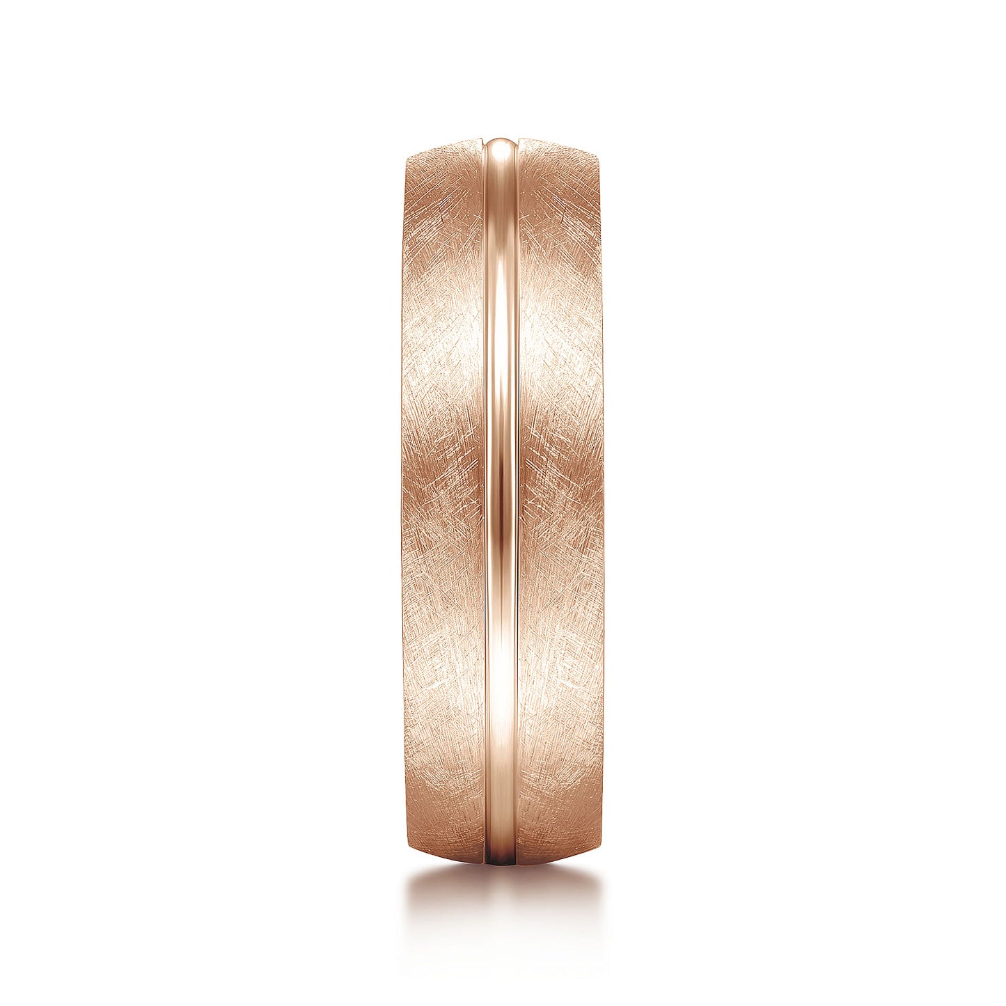 Gabriel & Co Rose Gold Wedding Band With A Polished Center Accent And A Brushed Texture - Gold Wedding Bands - Men's