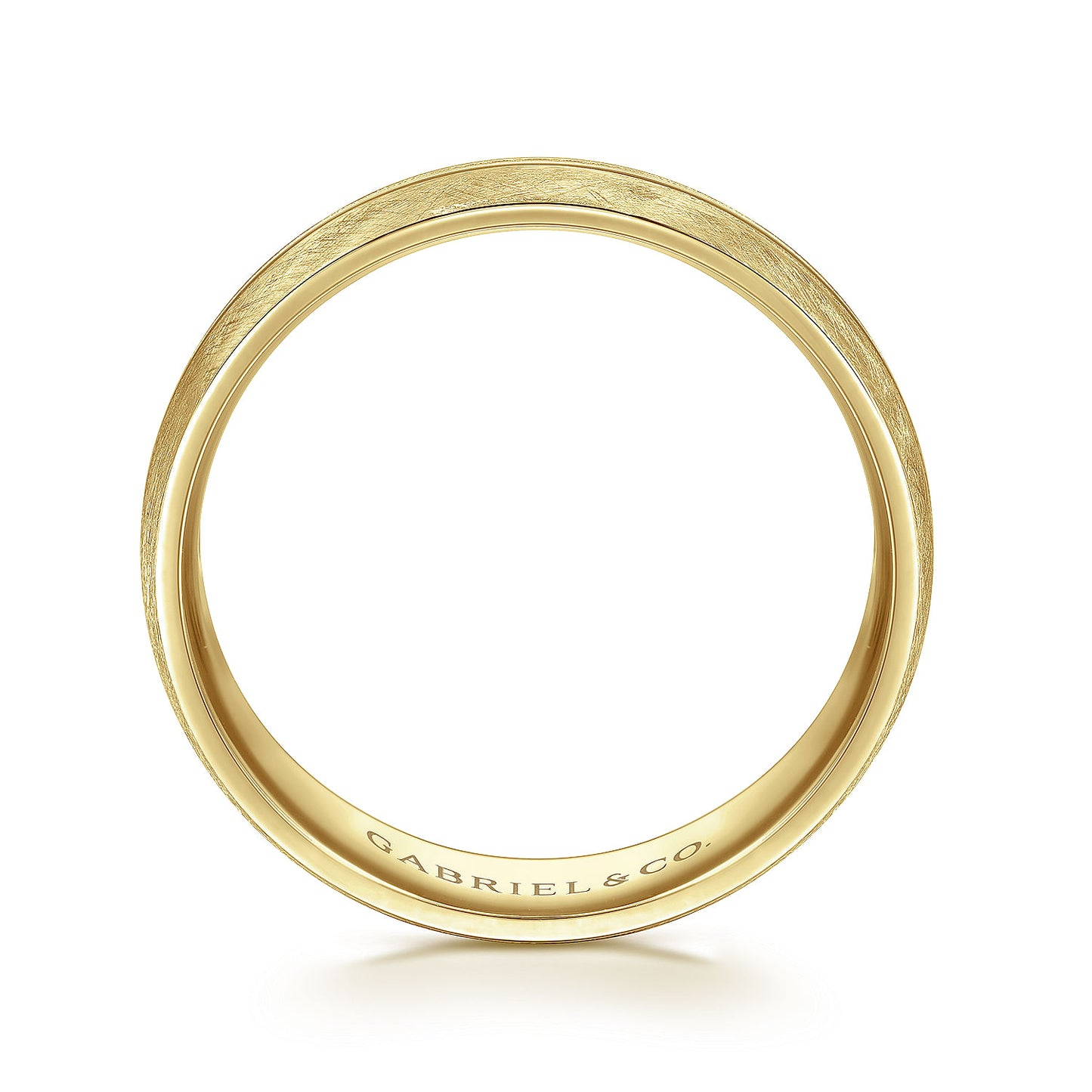 Gabriel & Co Yellow Gold Wedding Band With A Polished Center Accent And A Brushed Texture - Gold Wedding Bands - Men's