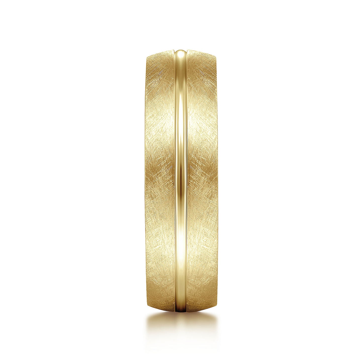 Gabriel & Co Yellow Gold Wedding Band With A Polished Center Accent And A Brushed Texture - Gold Wedding Bands - Men's