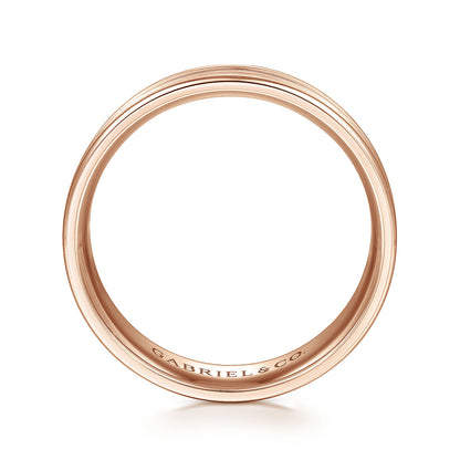 Gabriel & Co Rose Gold Wedding Band With A Satin Finished Center And Polished Edges - Gold Wedding Bands - Men's