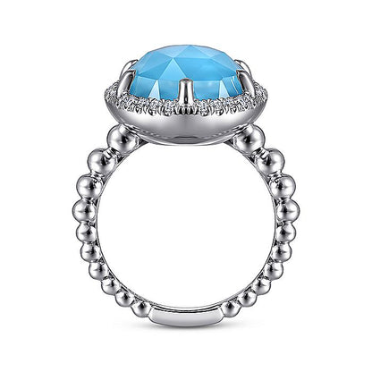 Gabriel & Co Sterling Silver White Sapphire and Rock Crystal and Turquoise Ladies Ring - Colored Stone Rings - Women's