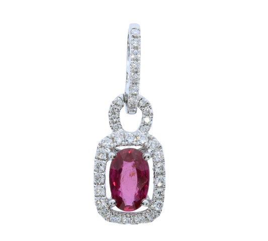 White Gold Ruby and Diamond Pendant - Colored Stone Pendants