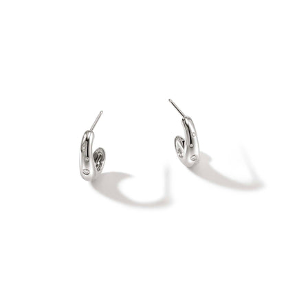 John Hardy Sterling Silver Surf J Hoop Diamond Earrings