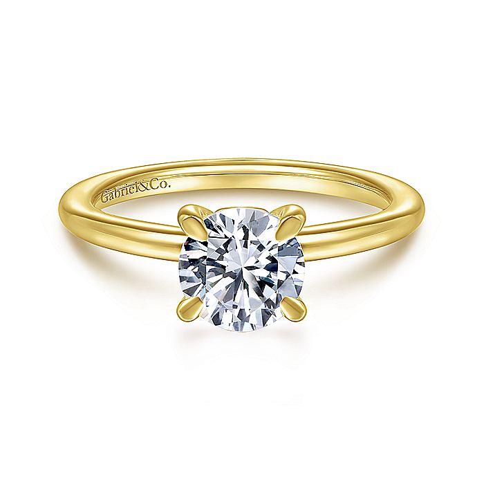 Gabriel & Co Yellow Gold Round Engagement Ring Mounting - Diamond Semi-Mount Rings