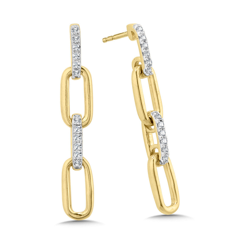 Yellow Gold 4 Loop Paperclip Diamond Drop Earrings - Diamond Earrings