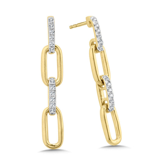 Yellow Gold 4 Loop Paperclip Diamond Drop Earrings - Diamond Earrings