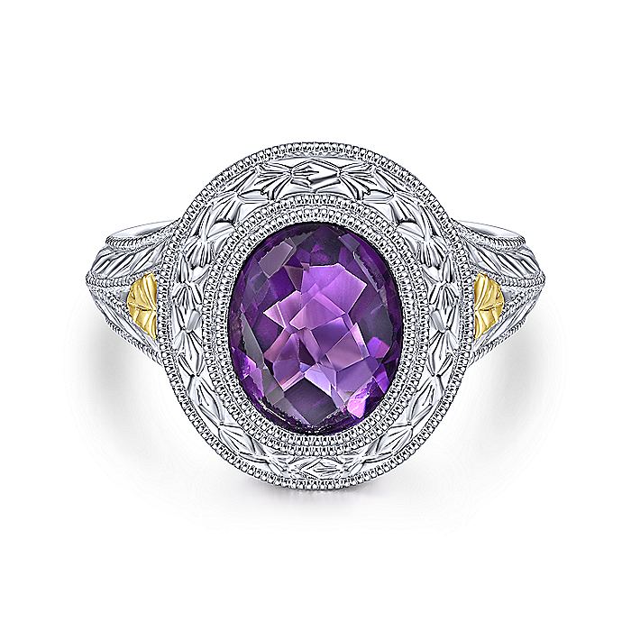 Gabriel & Co Sterling Silver And Yellow Gold Amethyst Fashion Ring - Colored Stone Rings - Women's