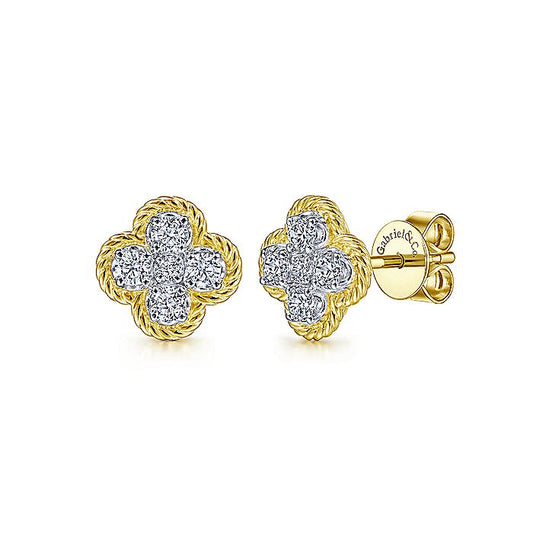 Gabriel & Co Yellow Gold Twisted Rope Diamond Stud Earrings - Diamond Earrings