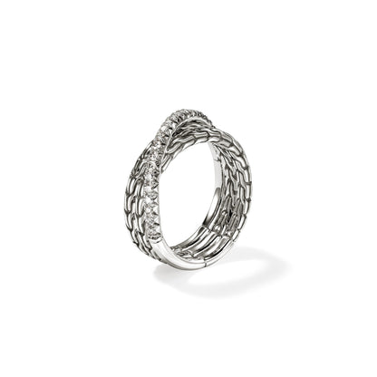 John Hardy Sterling Silver Essential Diamond Pavé Crossover Ring