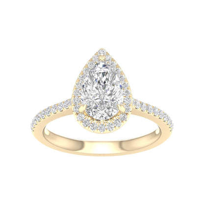 Yellow Gold Laboratory Grown Pear Shape Halo Engagement Ring