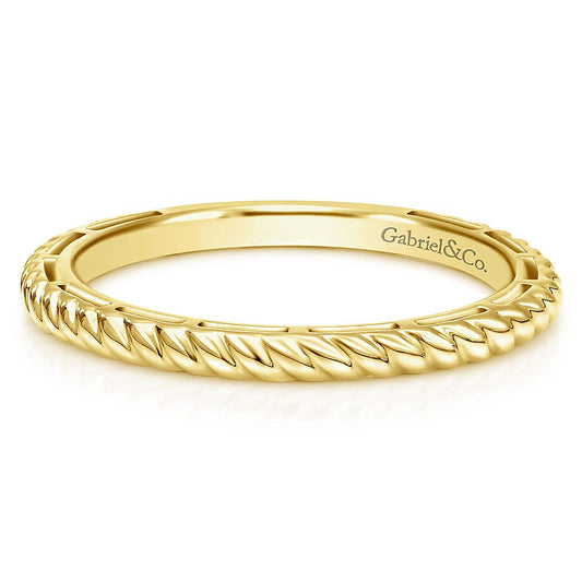 Gabriel & Co Yellow Gold Twisted Rope Stackable Ring - Gold Wedding Bands - Women's