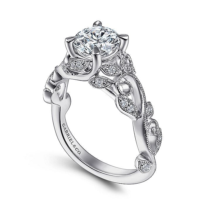 Gabriel & Co. 14 Karat White Gold Floral Semi-Mount Engagement Ring - Diamond Semi-Mount Rings